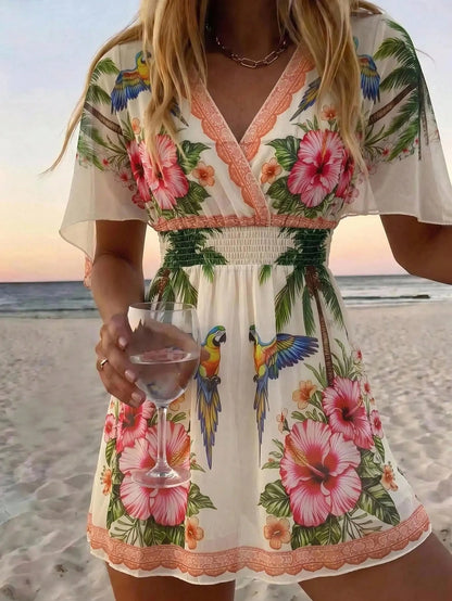 Vaclyn 2026SS Spring/Summer New Coconut Tree Placement Print Vacation Beach Seaside Casual Women's Cover-Up