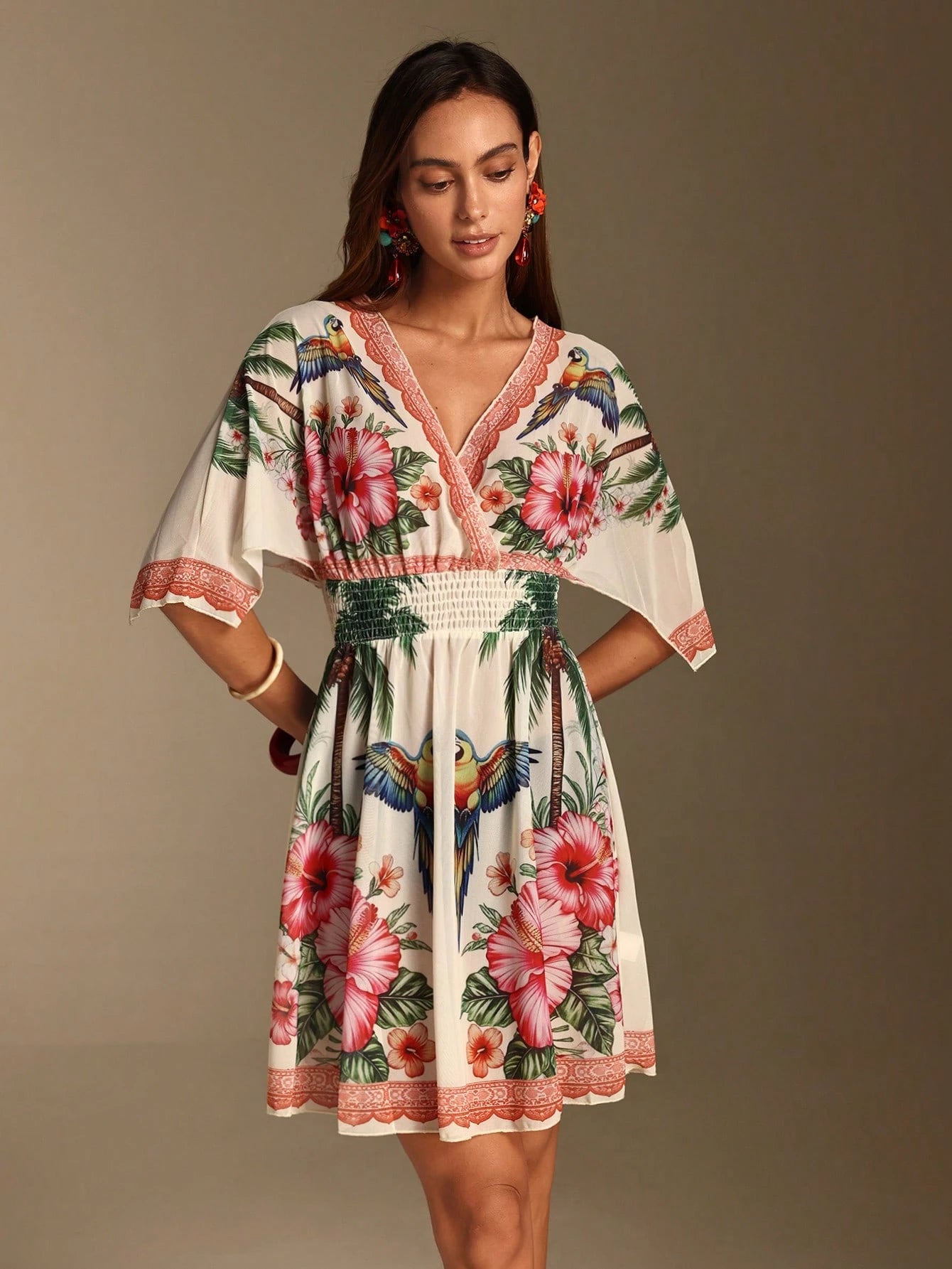Vaclyn 2026SS Spring/Summer New Coconut Tree Placement Print Vacation Beach Seaside Casual Women's Cover-Up