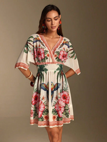 Vaclyn 2026SS Spring/Summer New Coconut Tree Placement Print Vacation Beach Seaside Casual Women's Cover-Up