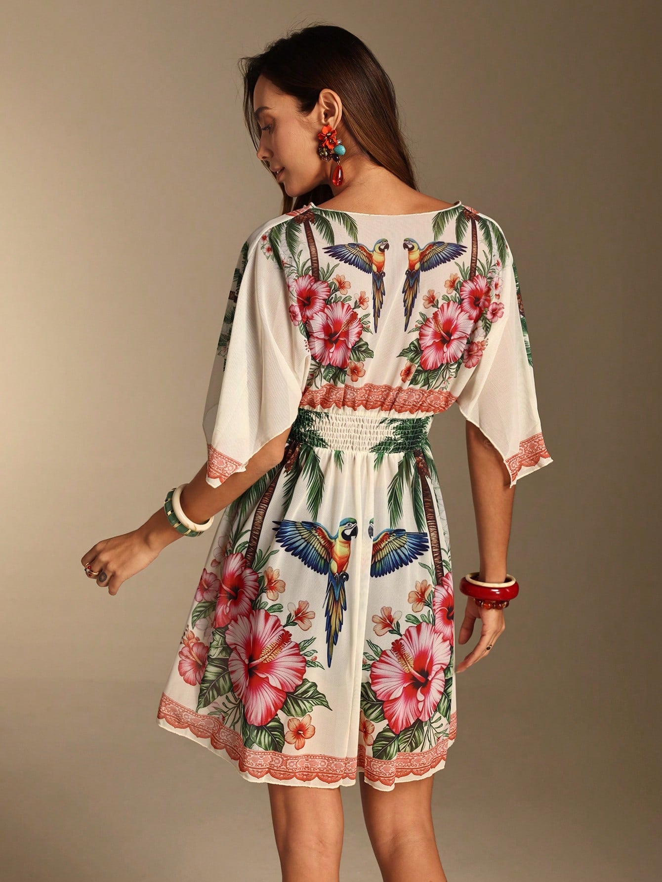 Vaclyn 2026SS Spring/Summer New Coconut Tree Placement Print Vacation Beach Seaside Casual Women's Cover-Up