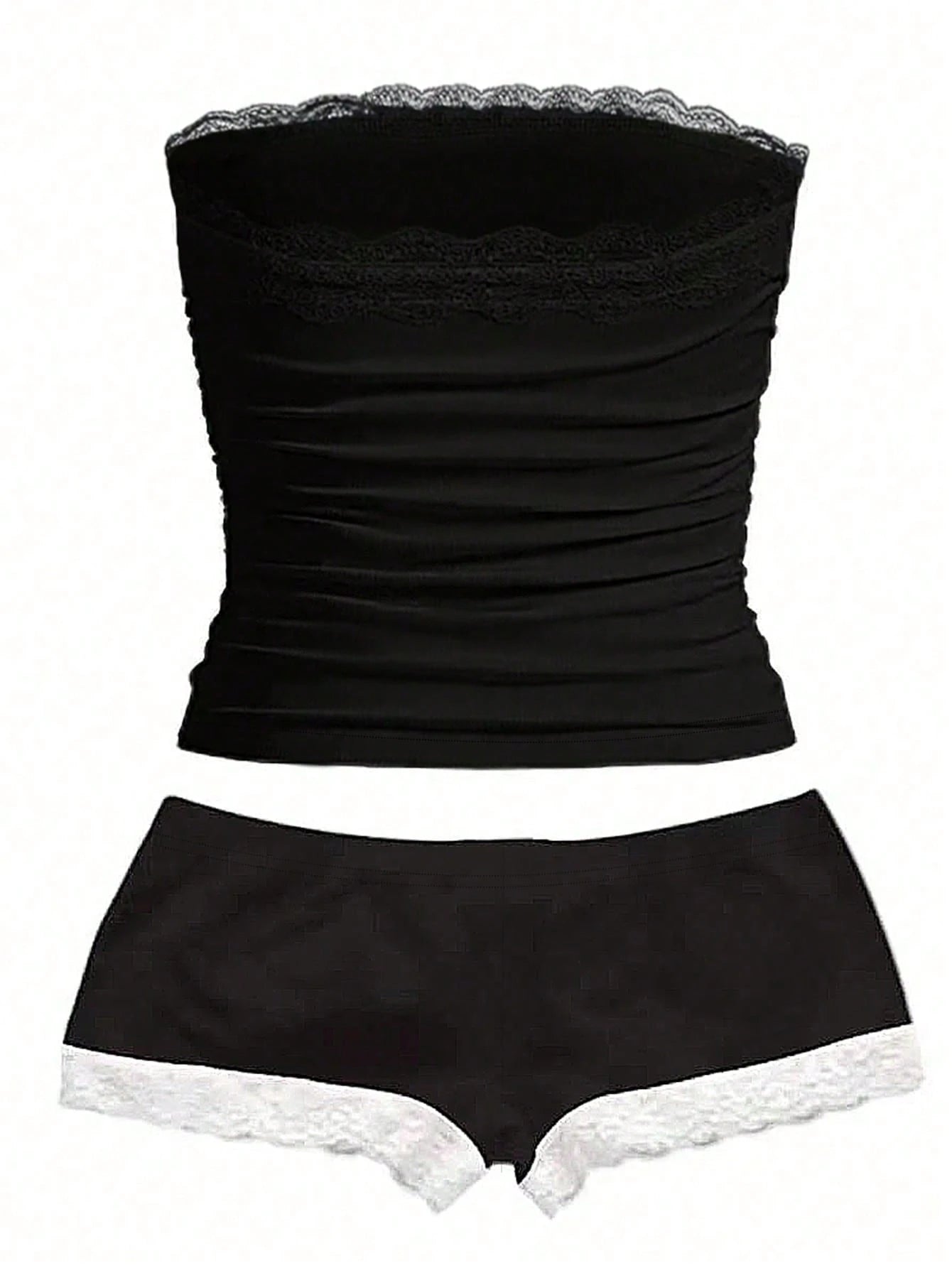 Vaclyn 2pcs/Set Pink Lace Patchwork Fitted Crop Top And Shorts