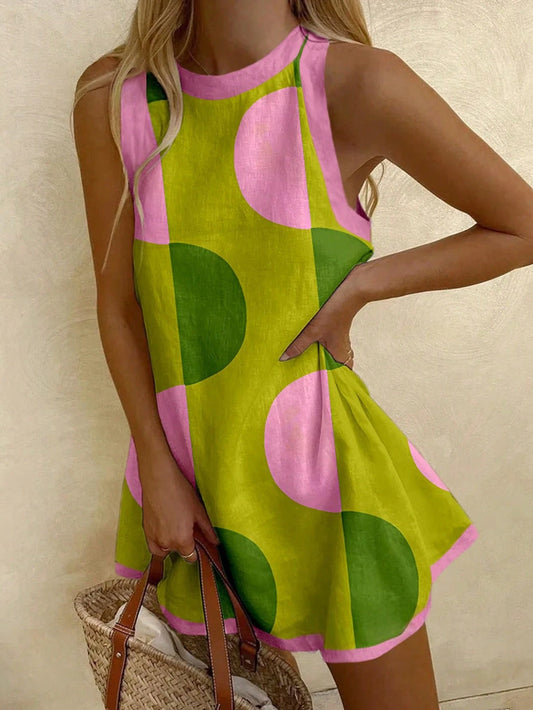 Vaclyn Sleeveless Contrast Color Loose Casual Summer Dress
