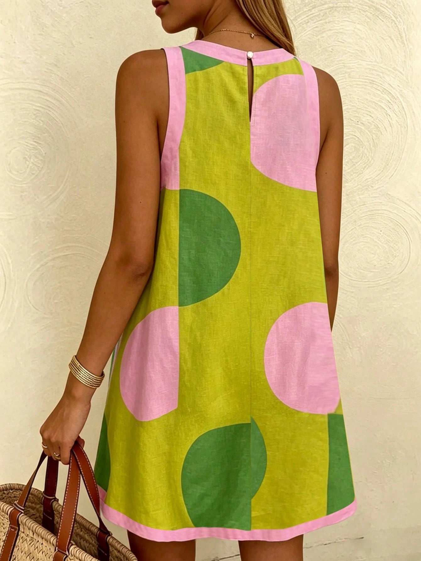 Vaclyn Sleeveless Contrast Color Loose Casual Summer Dress