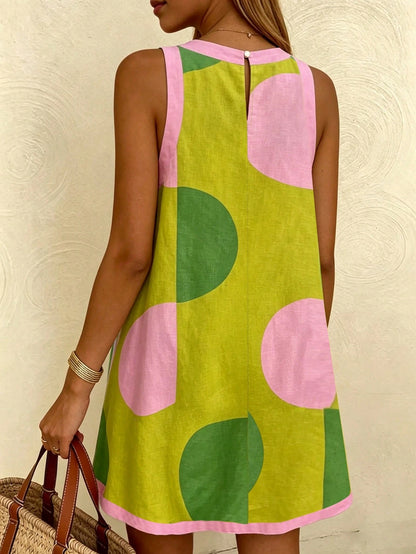 Vaclyn Sleeveless Contrast Color Loose Casual Summer Dress