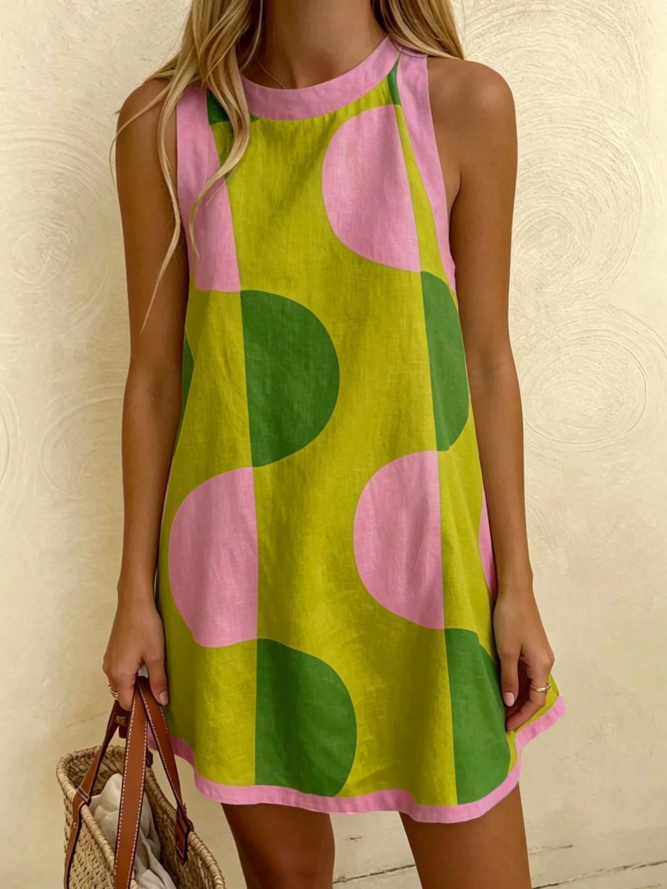 Vaclyn Sleeveless Contrast Color Loose Casual Summer Dress