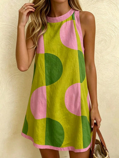 Vaclyn Sleeveless Contrast Color Loose Casual Summer Dress