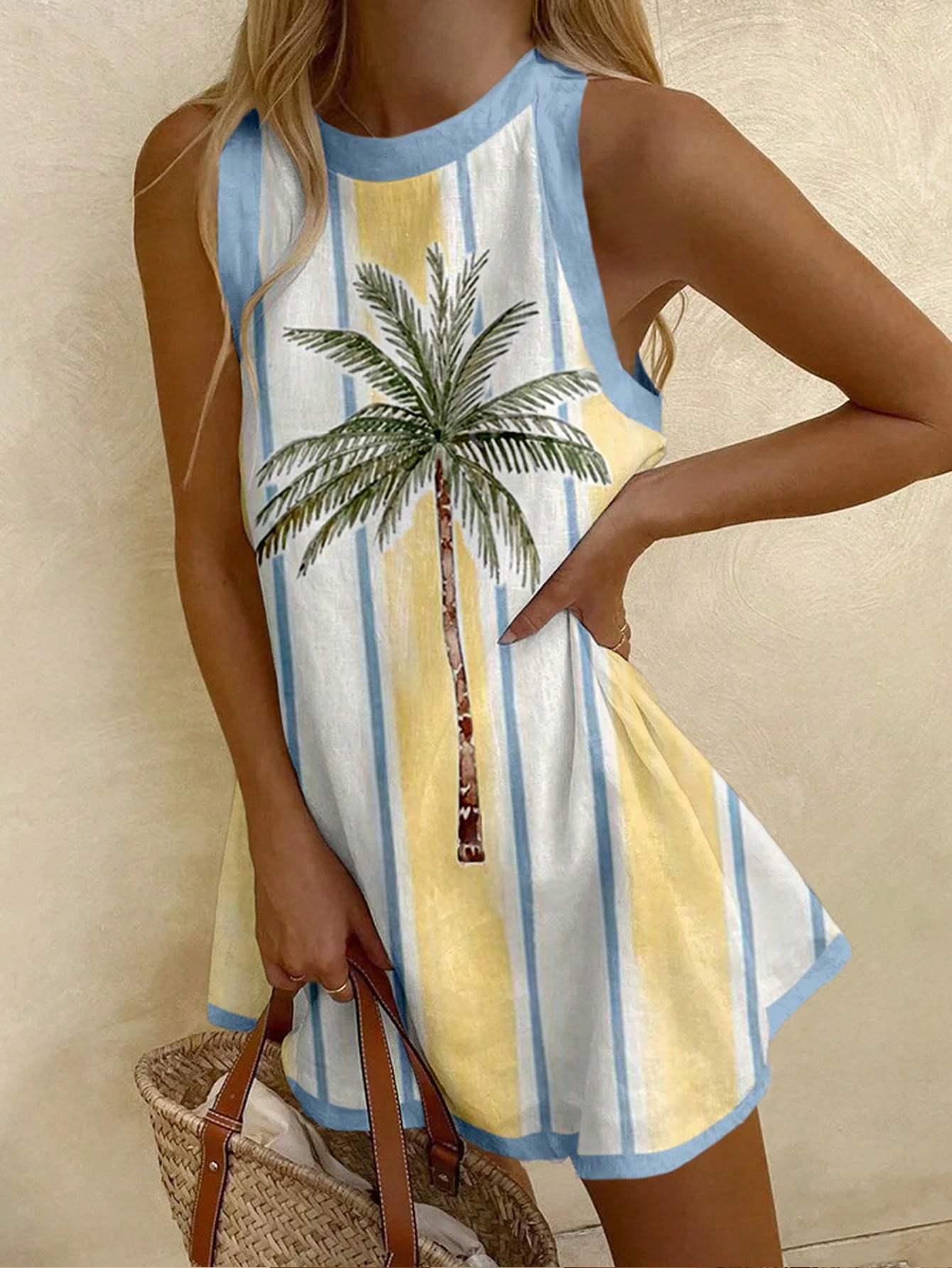 Vaclyn Sleeveless Contrast Color Loose Casual Summer Dress