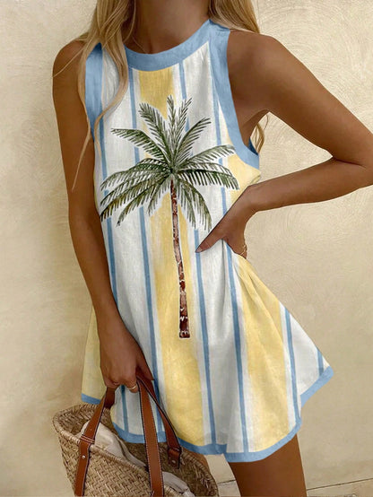 Vaclyn Sleeveless Contrast Color Loose Casual Summer Dress