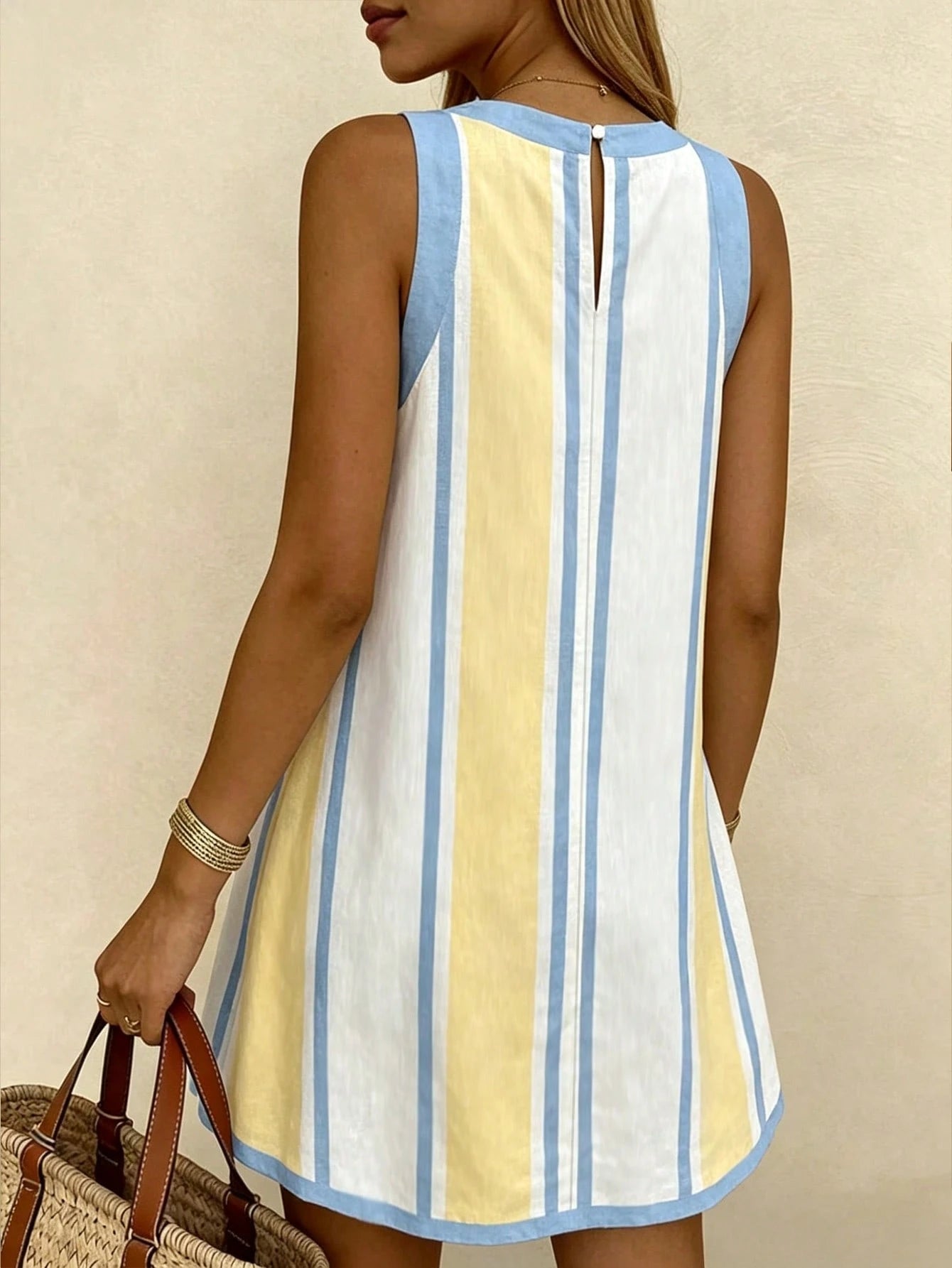 Vaclyn Sleeveless Contrast Color Loose Casual Summer Dress