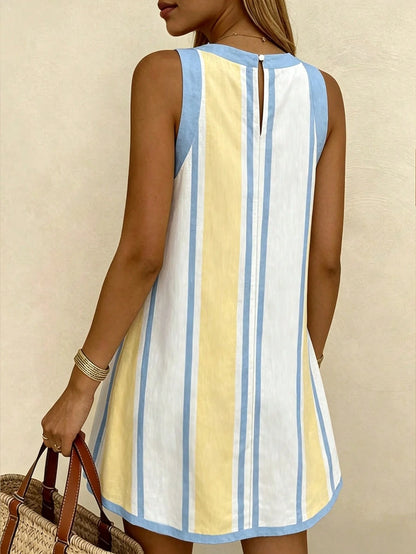 Vaclyn Sleeveless Contrast Color Loose Casual Summer Dress