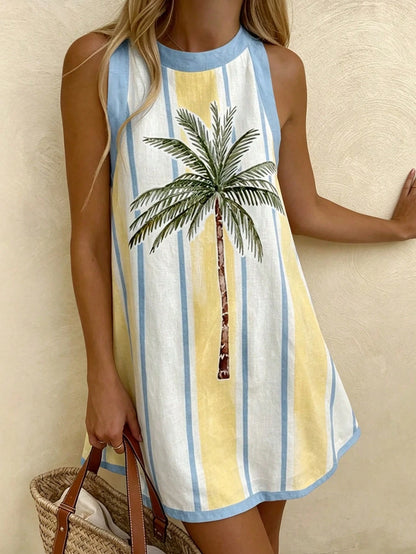 Vaclyn Sleeveless Contrast Color Loose Casual Summer Dress