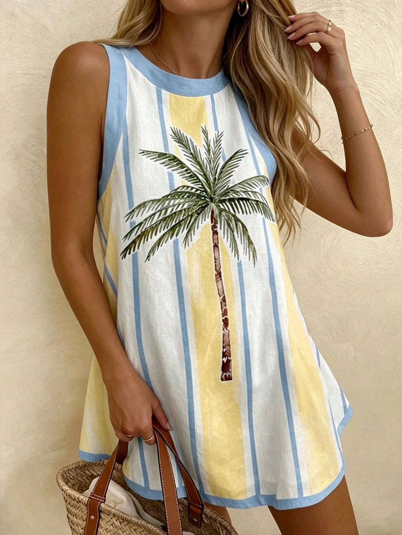 Vaclyn Sleeveless Contrast Color Loose Casual Summer Dress