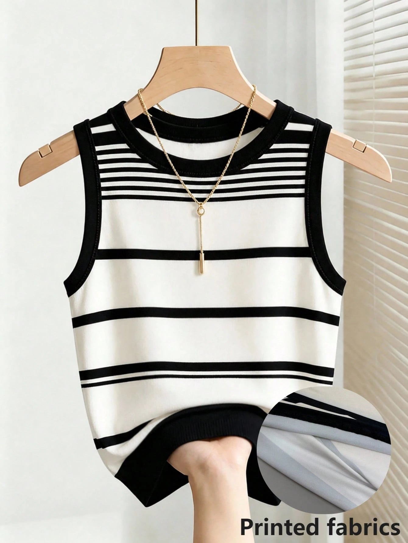 Vaclyn Women's Patchwork Pattern Sleeveless Round Neck Button Casual Fashion Tank Top