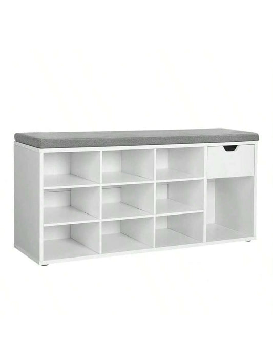 VASAGLE Storage Bench, Entryway Bench With Cushion, Drawer And Open Compartments, Bench With Storage, For Living Room, Bedroom, Closet