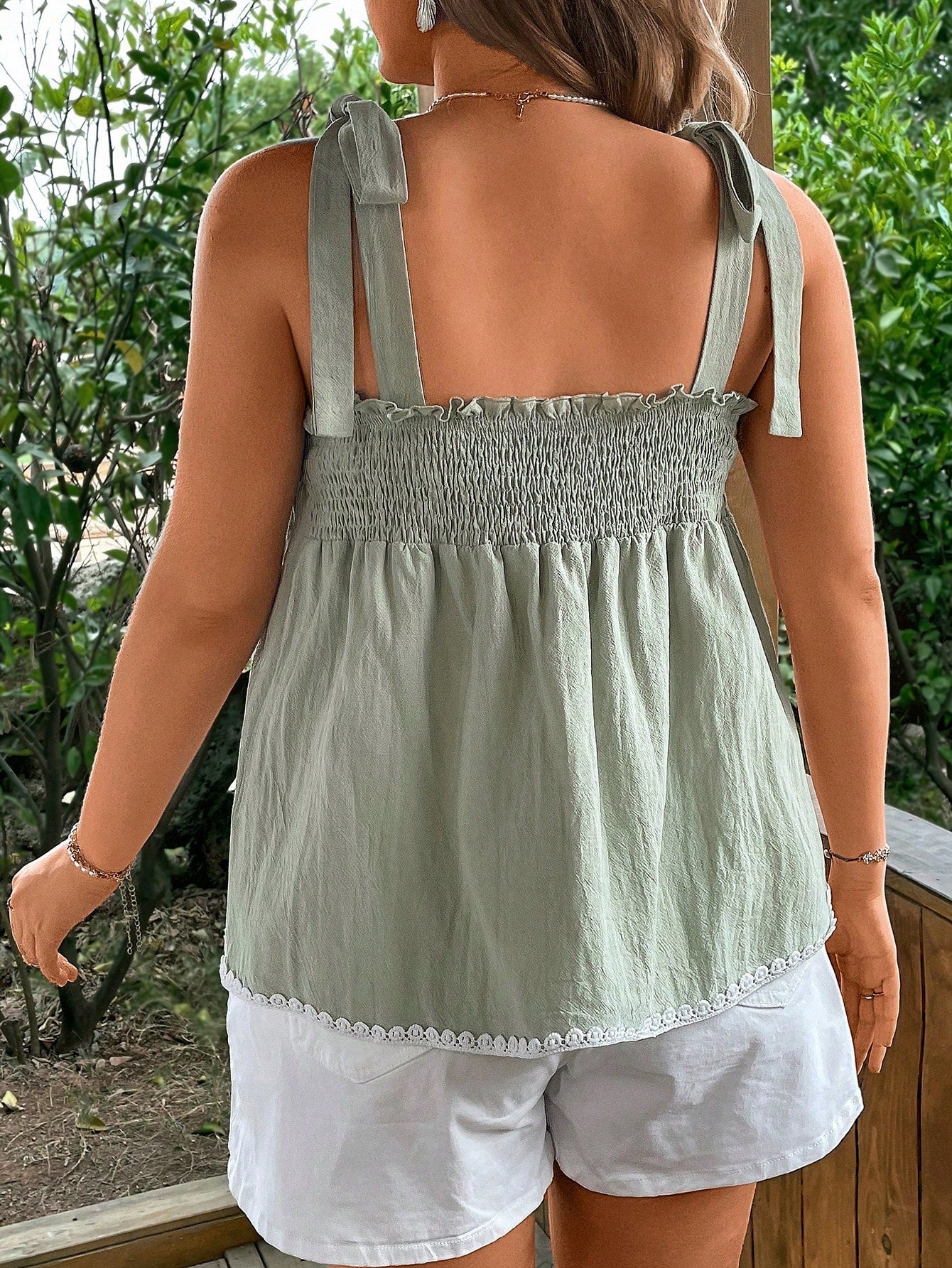 VCAY Plus Size Women Sage Green Summer Curve Knotted Shoulder Cami Tank Top,Loose Boho Party Holiday Festival Rave Bohemia Graduation Wedding Guest Tops