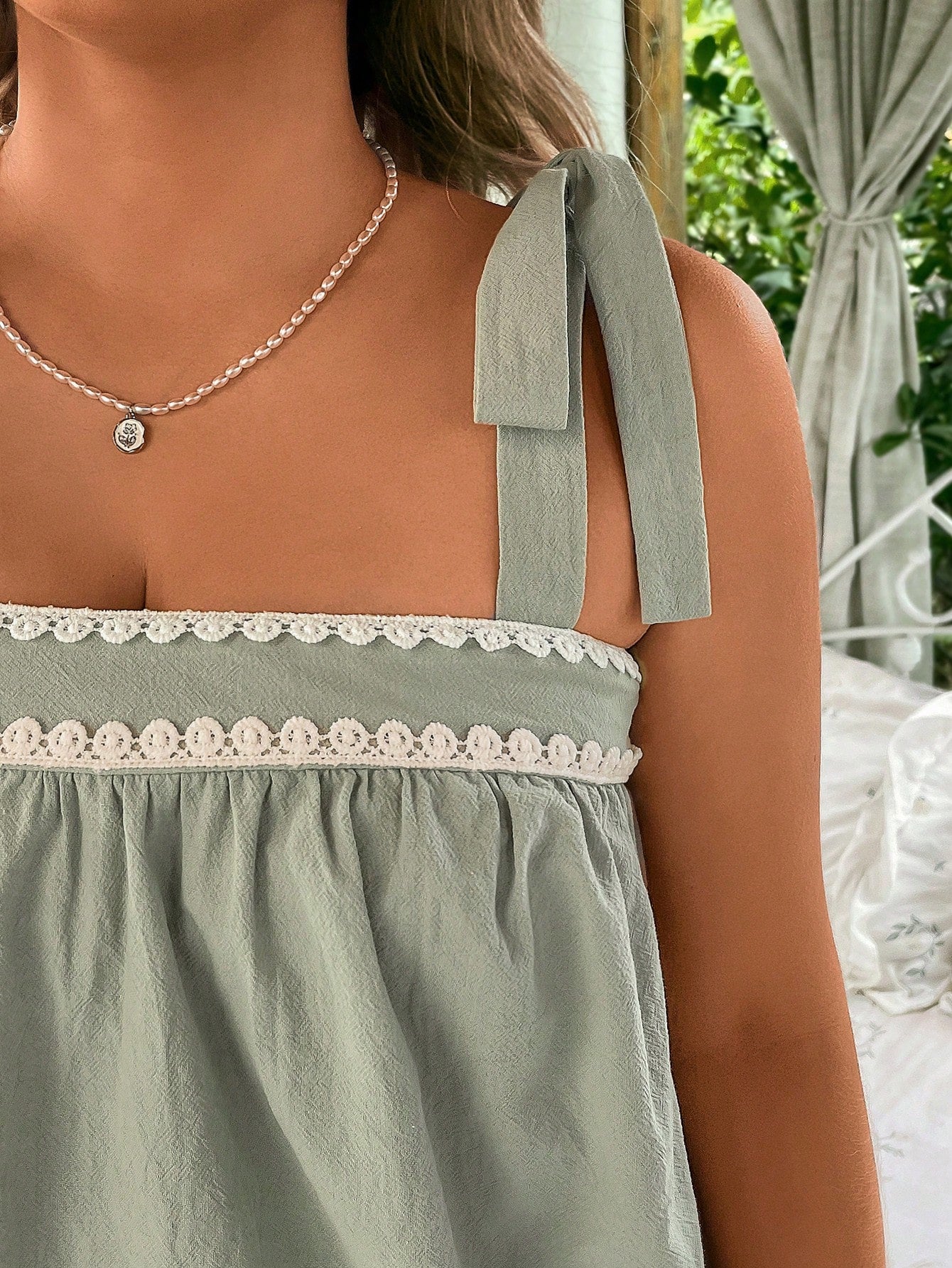 VCAY Plus Size Women Sage Green Summer Curve Knotted Shoulder Cami Tank Top,Loose Boho Party Holiday Festival Rave Bohemia Graduation Wedding Guest Tops