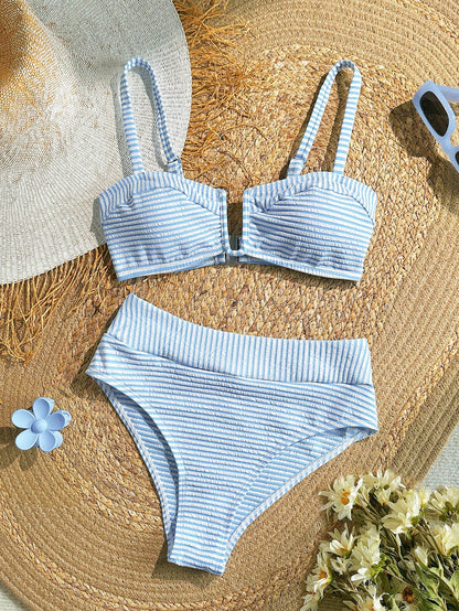VCAY Plus Size Women Summer Beach Striped Bikini Swimsuit Set Bathing Suits For Woman Swim Sets