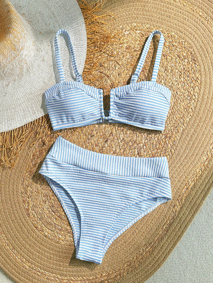 VCAY Plus Size Women Summer Beach Striped Bikini Swimsuit Set Bathing Suits For Woman Swim Sets