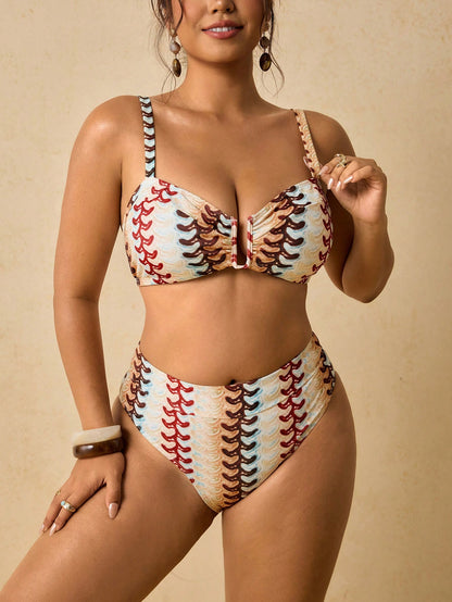 VCAY Plus Size Women Summer Beach Striped Bikini Swimsuit Set Bathing Suits For Woman Swim Sets