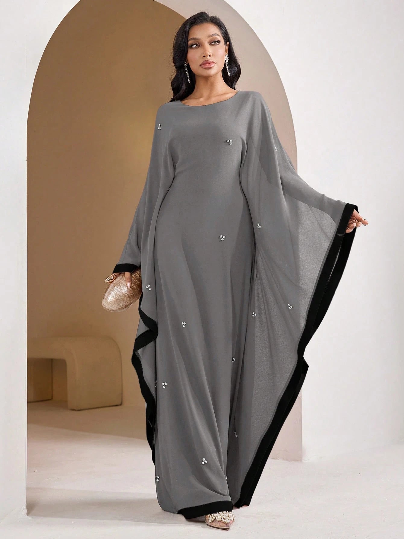 Veilorie Women's Colorblock Bat Wing Sleeve Dress Women Formal Party Dress