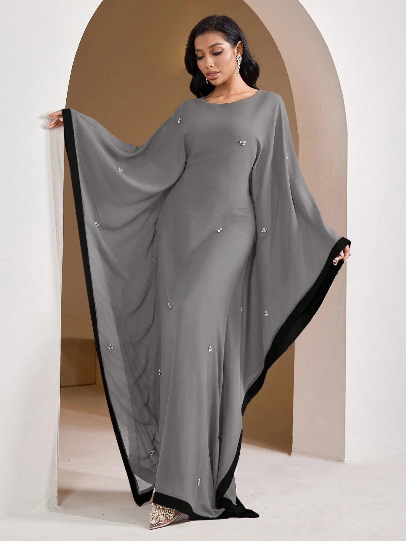Veilorie Women's Colorblock Bat Wing Sleeve Dress Women Formal Party Dress