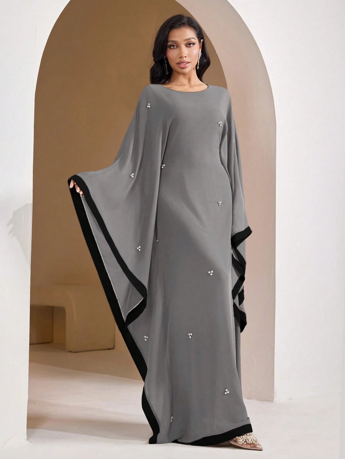 Veilorie Women's Colorblock Bat Wing Sleeve Dress Women Formal Party Dress