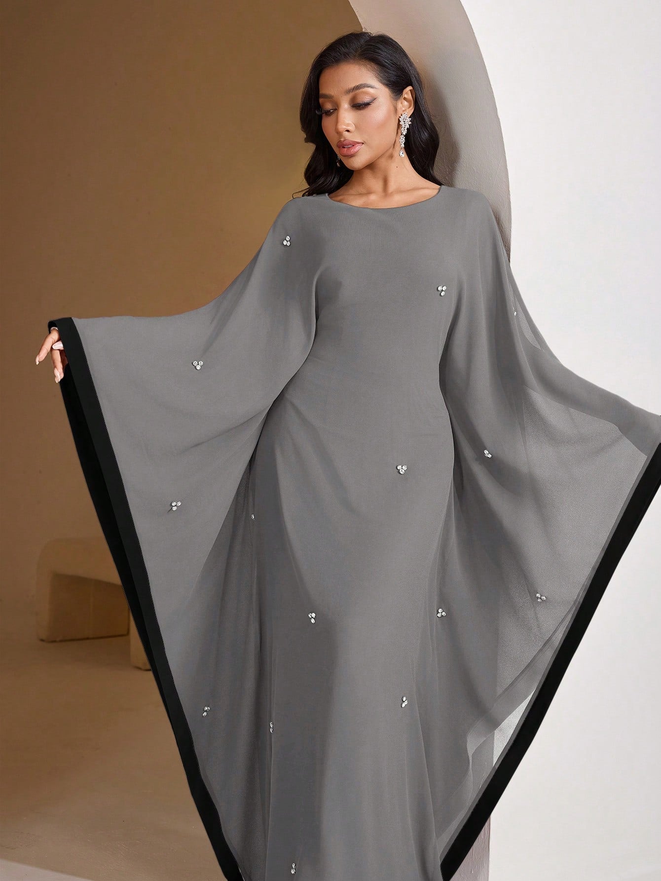 Veilorie Women's Colorblock Bat Wing Sleeve Dress Women Formal Party Dress