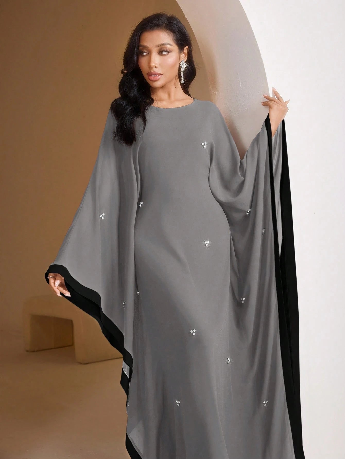 Veilorie Women's Colorblock Bat Wing Sleeve Dress Women Formal Party Dress