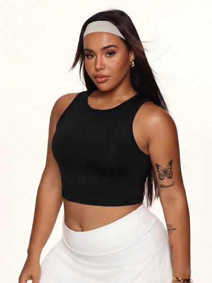 Velisys Velisys Women's Plus Size Solid Color Cropped Sports Tank Top
