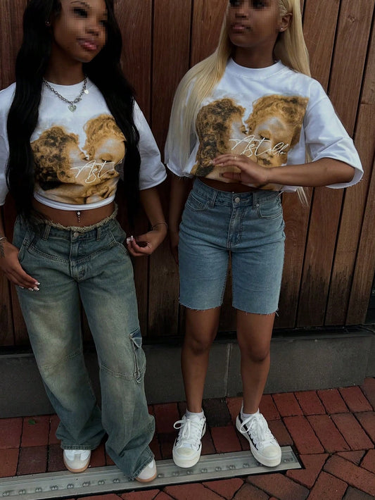 Vintage Art Classic "Angel Children" Short Sleeve T-Shirt, Summer Street Style Short Sleeve T-Shirt, Cool Design Retro Men's Daily Top