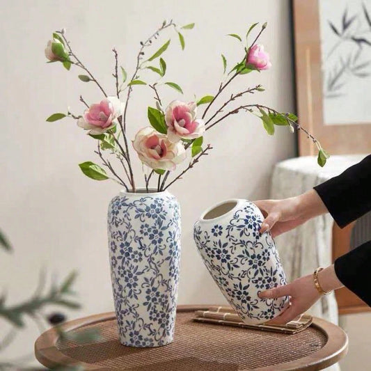 Vintage Jingdezhen Blue And White High-End Chinese Ceramic Vase, Home Decor Flower Vase For Living Room, Entryway Fresh Flower Display