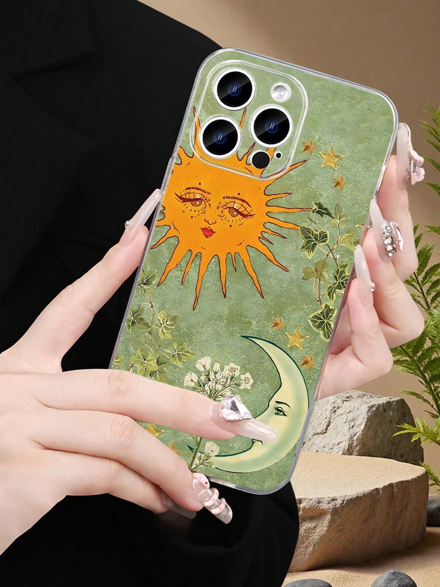 Vintage Sun Moon Floral Print Phone Case For IPhone 17 16 15 14 13 12 11 8 7 X XS XR XSMAX Boho Aesthetic Protective Cover For Women Girls