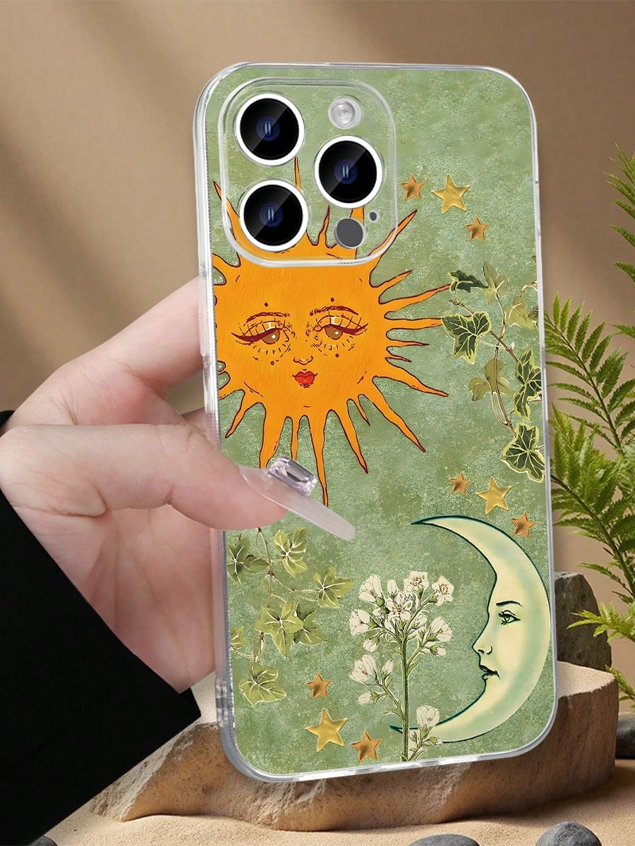 Vintage Sun Moon Floral Print Phone Case For IPhone 17 16 15 14 13 12 11 8 7 X XS XR XSMAX Boho Aesthetic Protective Cover For Women Girls