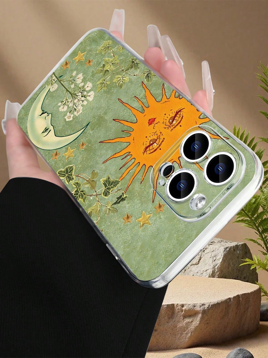 Vintage Sun Moon Floral Print Phone Case For IPhone 17 16 15 14 13 12 11 8 7 X XS XR XSMAX Boho Aesthetic Protective Cover For Women Girls