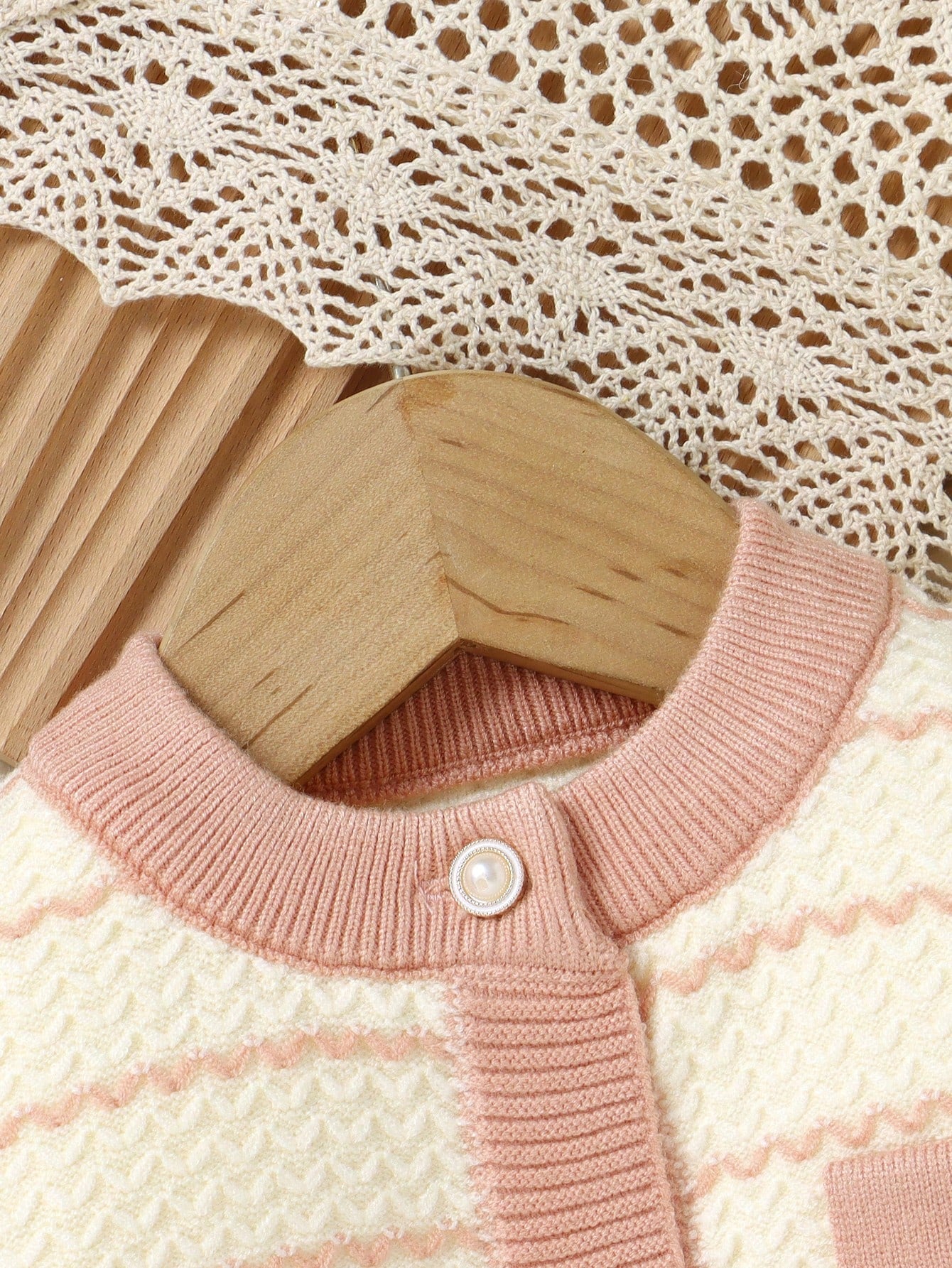 Vintaside Kids 2pcs Baby Girl Pink And White Striped,Autumn,Elegant,Party Long Sleeve Cardigan With Fake Pocket & Knitted Pants Set,Soft Comfortable Infant Clothes