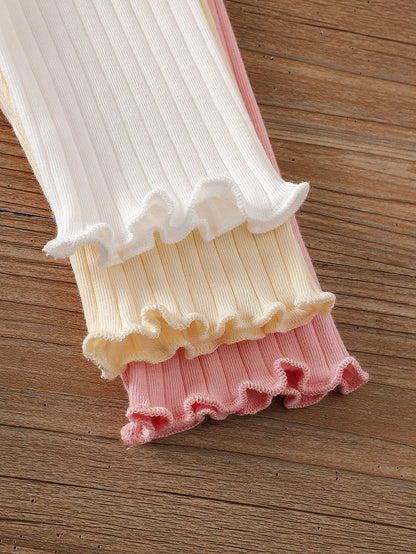 Vintaside Kids 3pcs/Set Baby Girls' Leggings Pink And White Striped Autumn Casual Holiday Summer Solid Color Pants Minimalist Sweet Style Straight Loose Fit