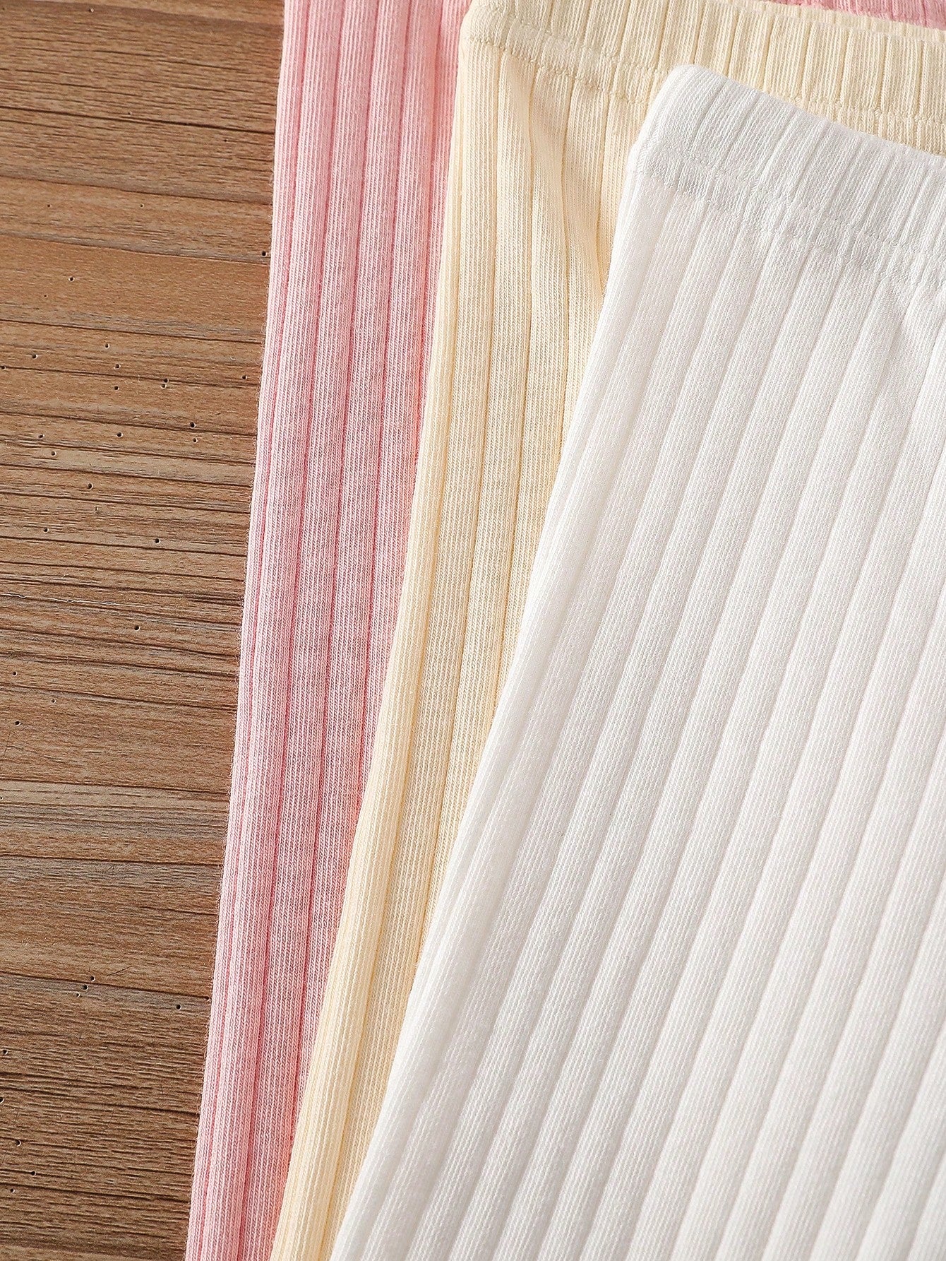 Vintaside Kids 3pcs/Set Baby Girls' Leggings Pink And White Striped Autumn Casual Holiday Summer Solid Color Pants Minimalist Sweet Style Straight Loose Fit