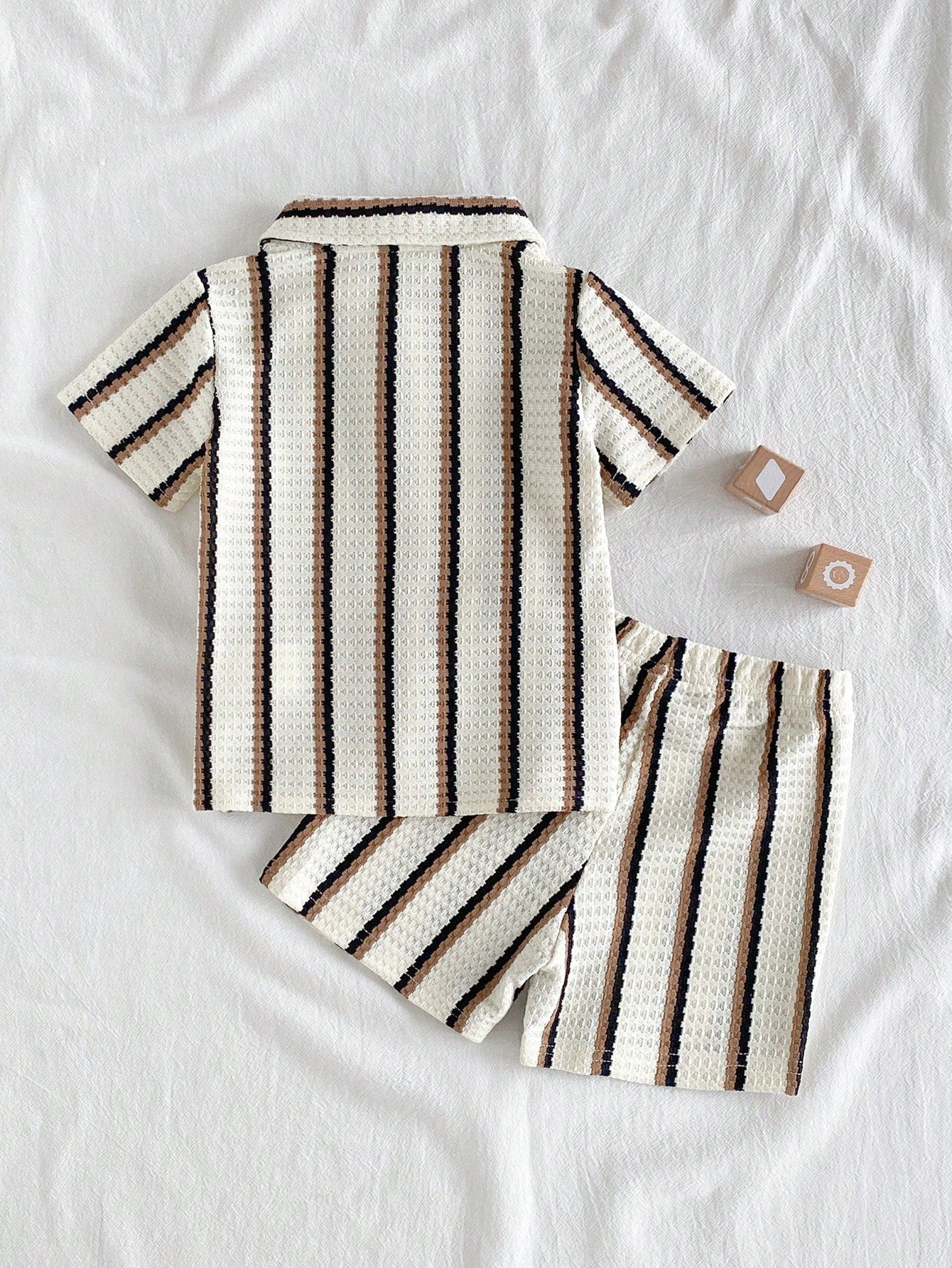 Vintaside Kids Baby Boy 2pcs Set Summer Casual Vacation Black And White Checkered Striped Lapel Short-Sleeved Shirt And Shorts For Daily Outing Holiday