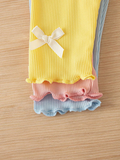 Vintaside Kids Baby Girl 3-Piece Set Cute Pink And Yellow Autumn Graduation Back-To-School Sweet Chic Bow Tie Panties Summer Clothing Insect Repellent Casual Wear