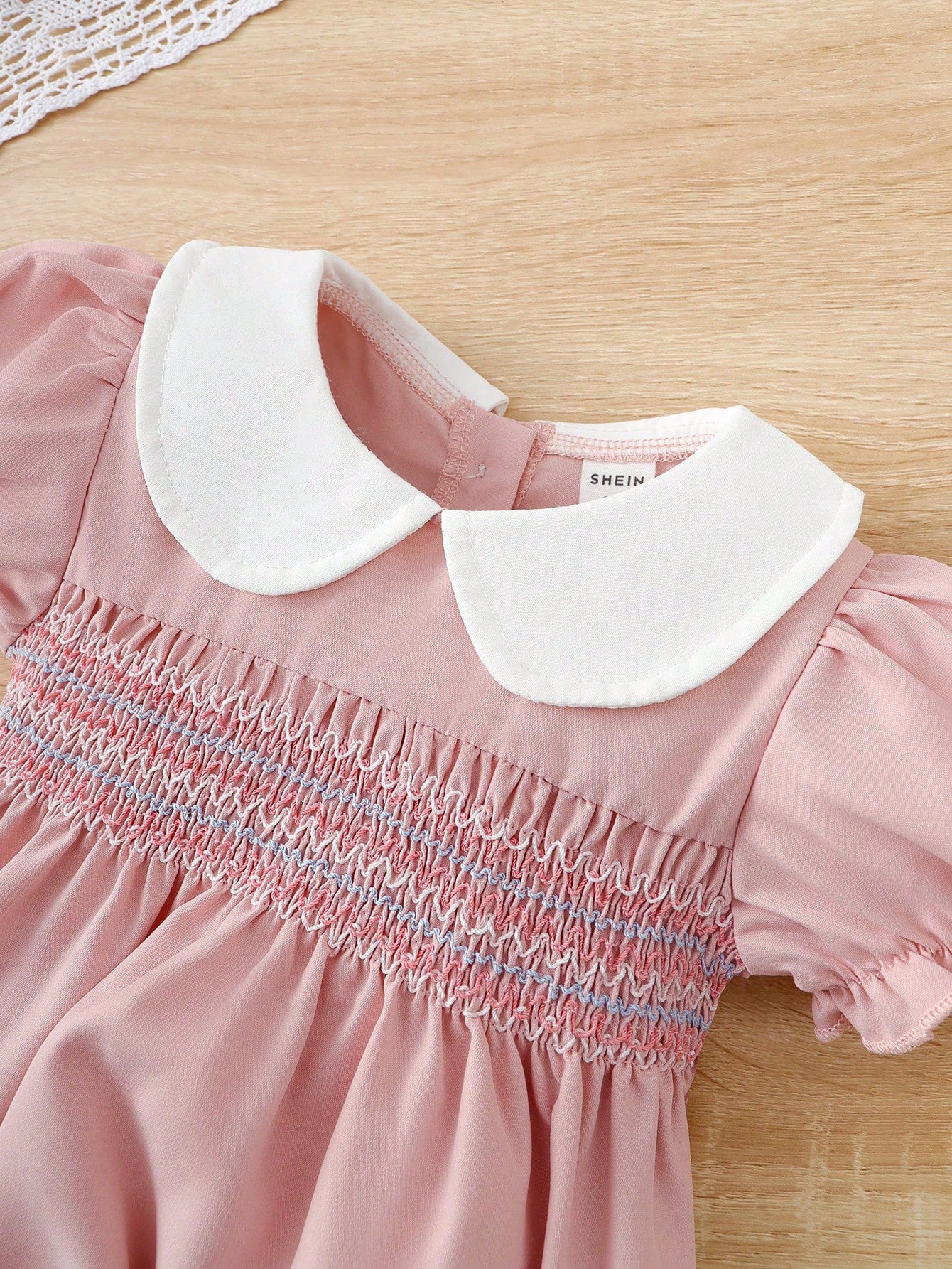 Vintaside Kids Baby Girl Contrast Peter Pan Collar Puff Sleeve Bodysuit & Headband