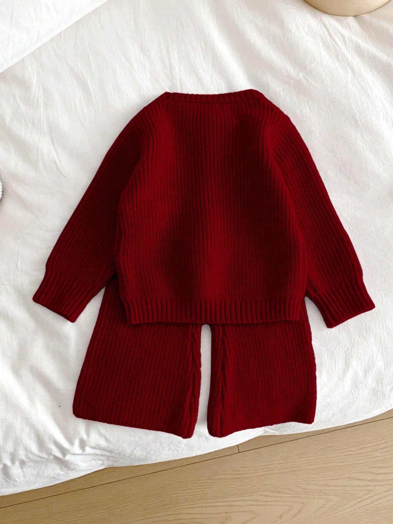 Vintaside Kids Baby Girl Dark Red Bow Decor Sweater & Knit Pants Set,Cute Autumn Winter Two Pieces Outfit,Matching Family Warm Long Sleeve Knitwear Fall Clothes