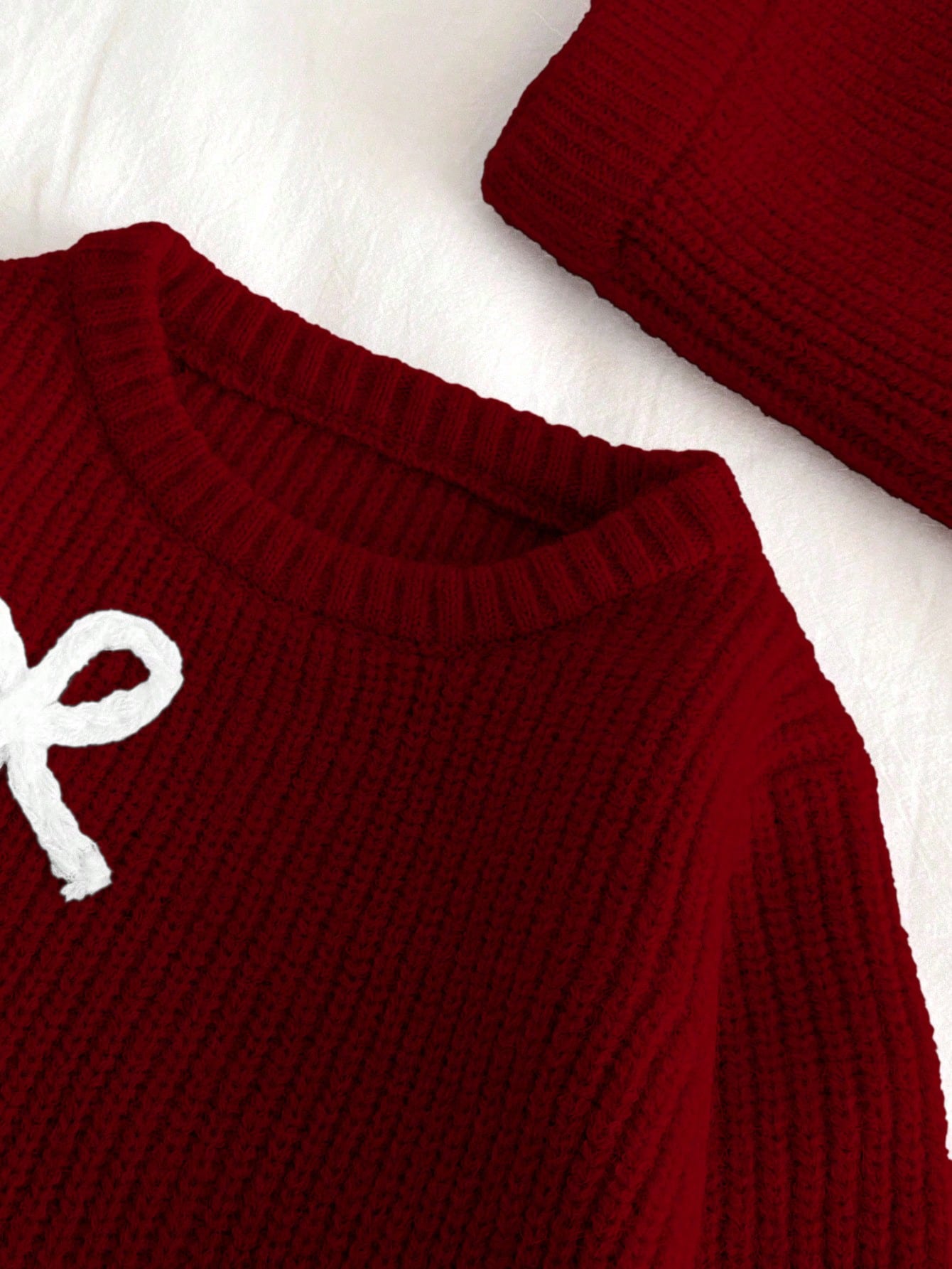 Vintaside Kids Baby Girl Dark Red Bow Decor Sweater & Knit Pants Set,Cute Autumn Winter Two Pieces Outfit,Matching Family Warm Long Sleeve Knitwear Fall Clothes