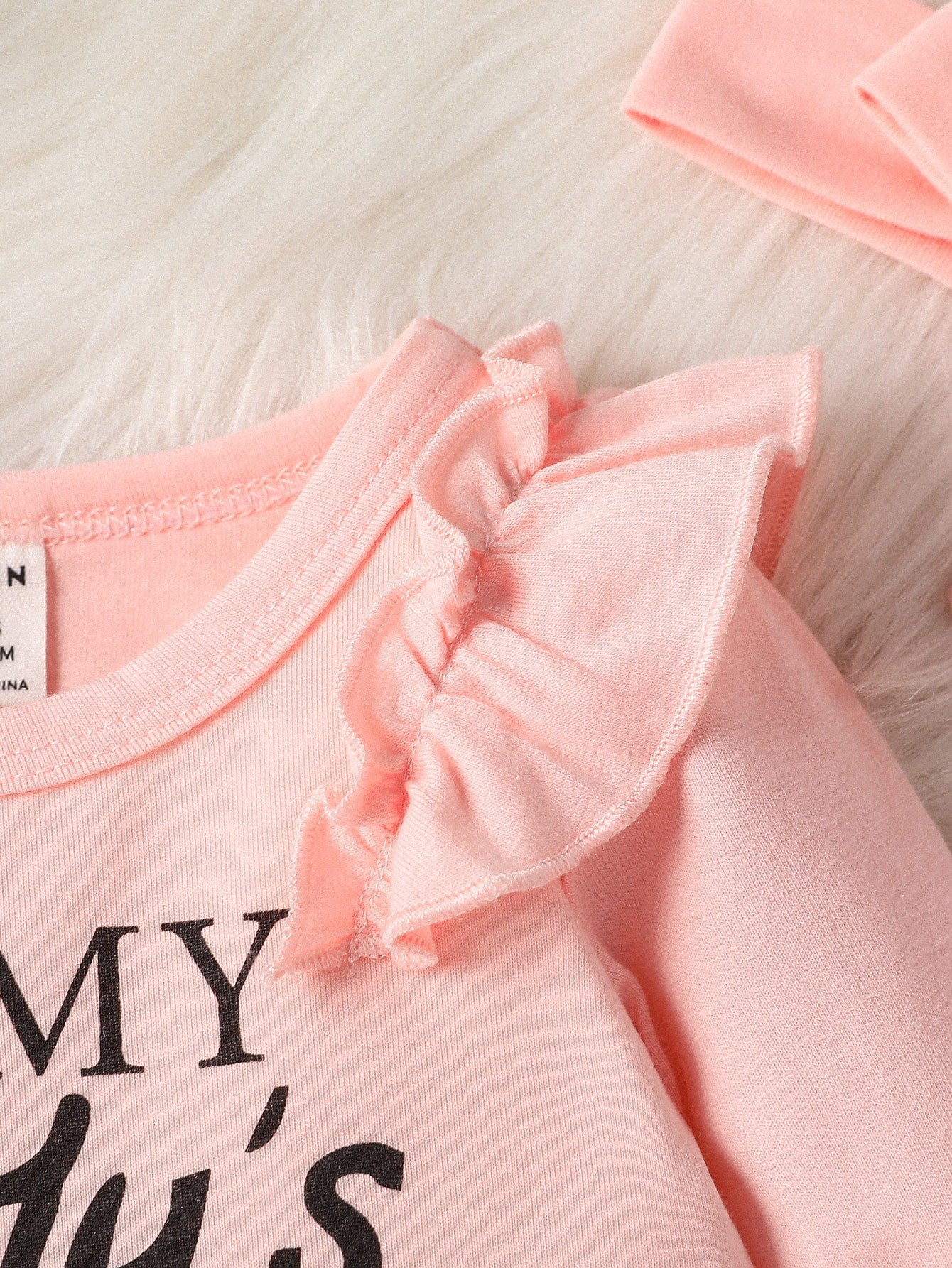 Vintaside Kids Baby Girl Ruffle Trim Bodysuit Floral Print Paper Bag Waist Belted Pants With Headband Family Matching Pink And Black Light Pink Autumn Cute