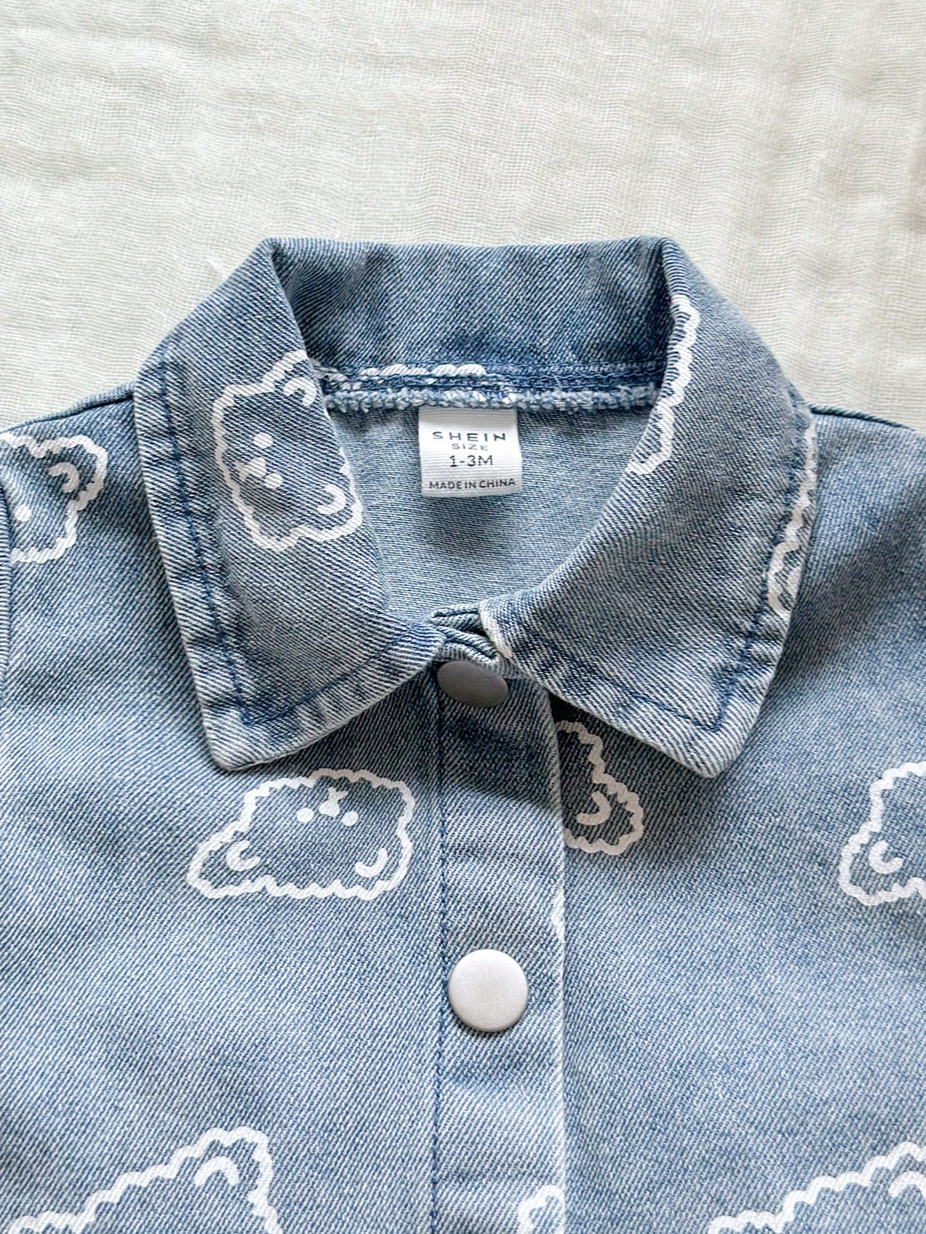 Vintaside Kids Newborn Cute Bear Head Print Soft Denim Collared 2 Pieces Set, Casual & Fashionable Summer Outfit