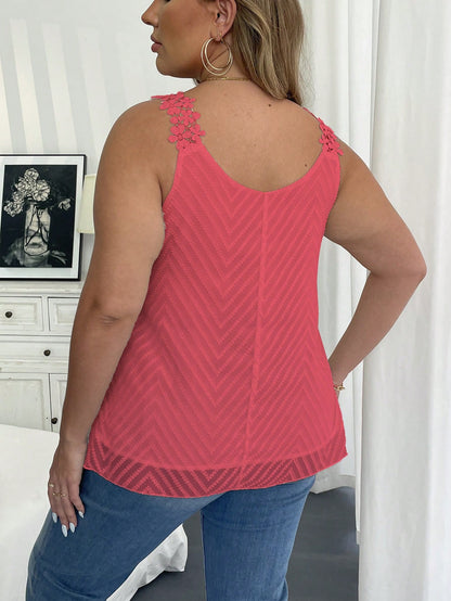 Vionelle Women Plus Size Pastel Pink Summer Elegant Everyday Sleeveless Top, Casual Versatile Solid Color Curve Tank Tops For Hot Date Brunch Beach Vacation