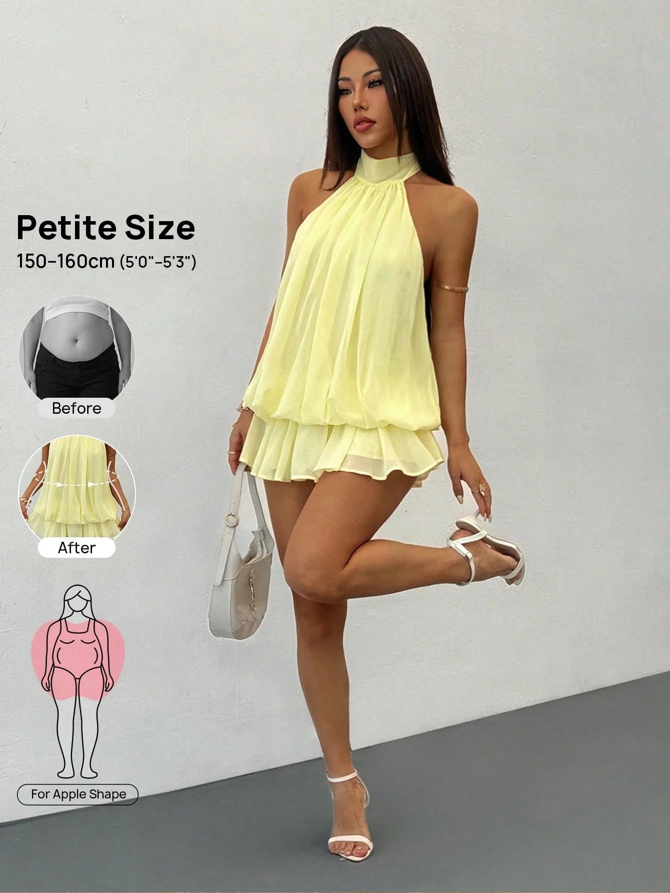 Vivamere Women's Elegant Pale Yellow Halter Tie Mini Dress,Summer Tropical Flowy Babydoll Short Dress,Suitable For Party,Date,Cocktail,Valentine's Day,Petite