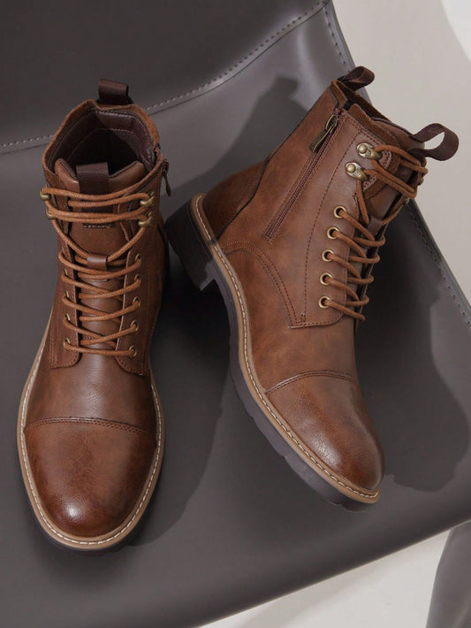 VOSTEY SHOESMORE Men's Fashion Black Boots Casual Dress Boots Motorcycle Zipper Chukka Brown Boots For Men