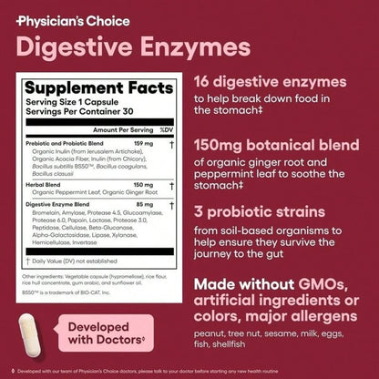 VPOAJ Physician's Choice Digestive Enzymes 60 Capsules- Gut Health & Bloating Relief With Prebiotics & Probiotics