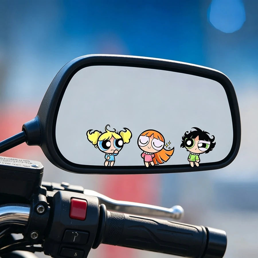 Warner Bros The Powerpuff Girls Cute Cartoon Anime Girl Car Rearview Mirror Sticker, Automobile Exterior Decoration Accessories,Car Exterior Stickers,Motorcycle Decoration Accessories, Motorcycle Sti