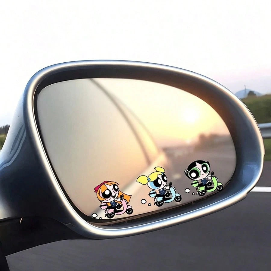 Warner Bros The Powerpuff Girls Cute Cartoon Anime Girl Car Rearview Mirror Sticker, Automobile Exterior Decoration Accessories,Car Exterior Stickers,Motorcycle Decoration Accessories, Motorcycle Sti